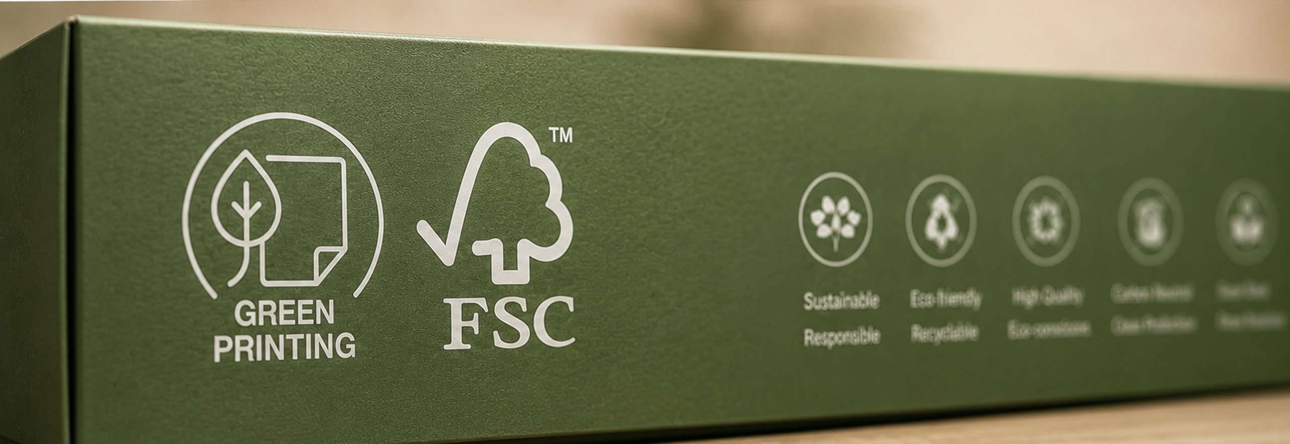 FSC and NTI Green Printing marks on eco-friendly packaging